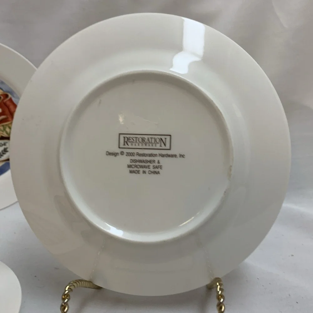 Set Of 4 Restoration Hardware Plates French Cheese Appetizer Dishes 7.5”